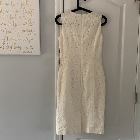 NWT Calvin Klein lace dress cream sleeveless size 2 midi classic career romantic - Picture 5 of 11